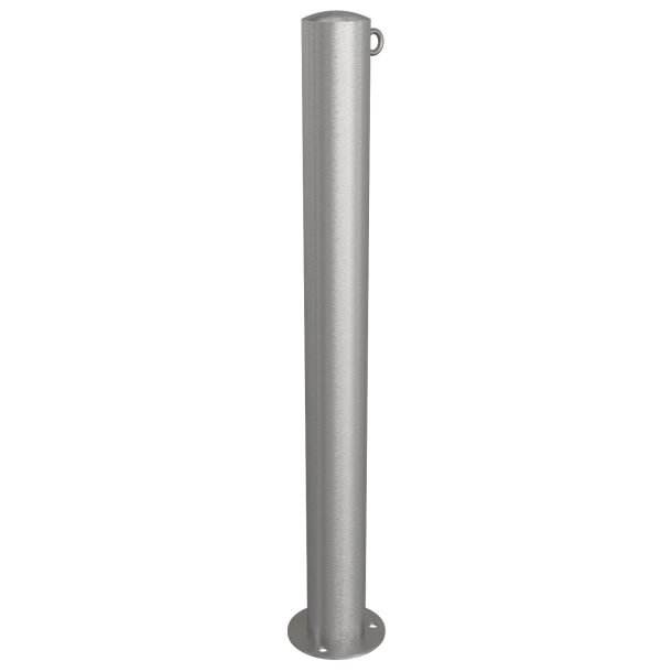 Stainless steel post |  89 mm | stationary, to be fixed by plugswith base plate  150 x 6 mm | without lock | with 1 eyelet